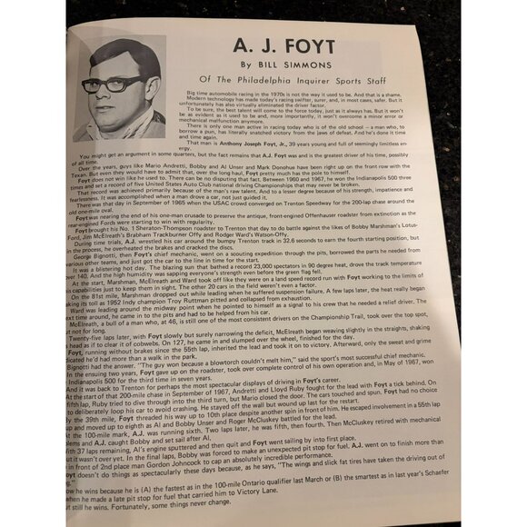 1974 IndyCar Race Program, Schaefer 500 at Pocono, AJ Foyt Cover - Picture 7 of 11